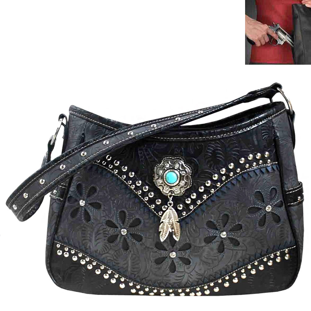 Concealed Carry Western Concho Cut Out Design Hobo Bag