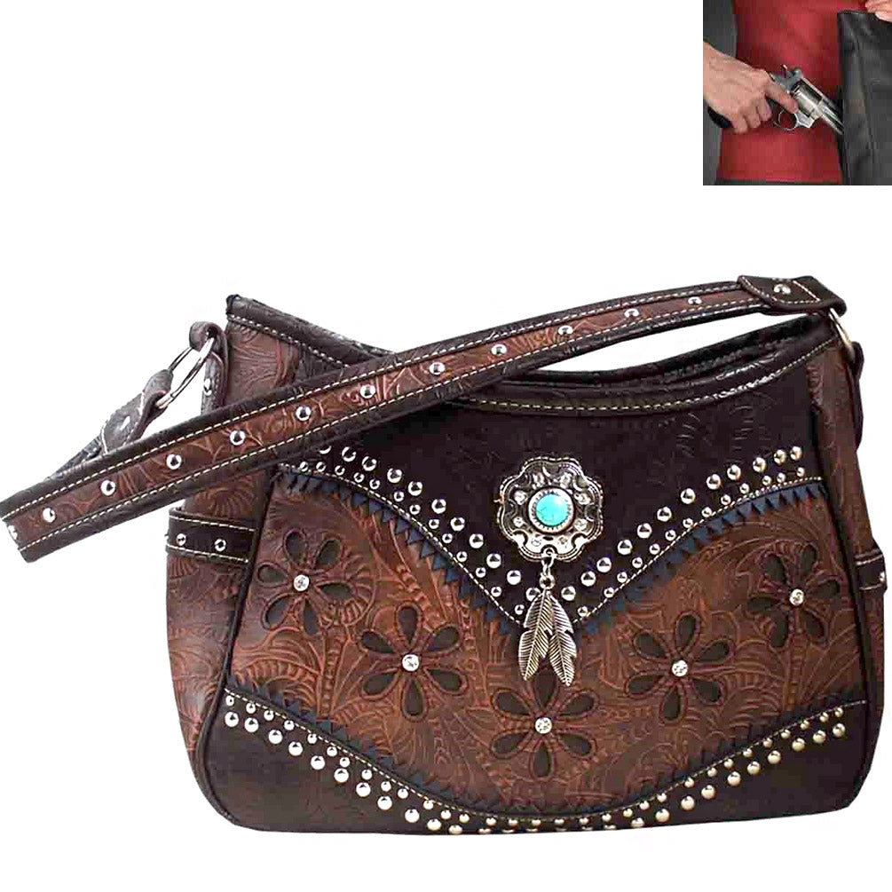 Concealed Carry Western Concho Cut Out Design Hobo Bag