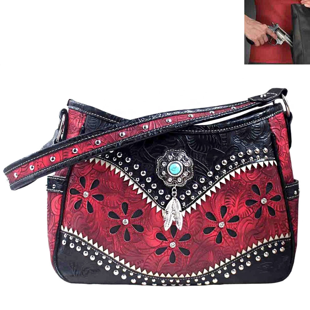 Concealed Carry Western Concho Cut Out Design Hobo Bag