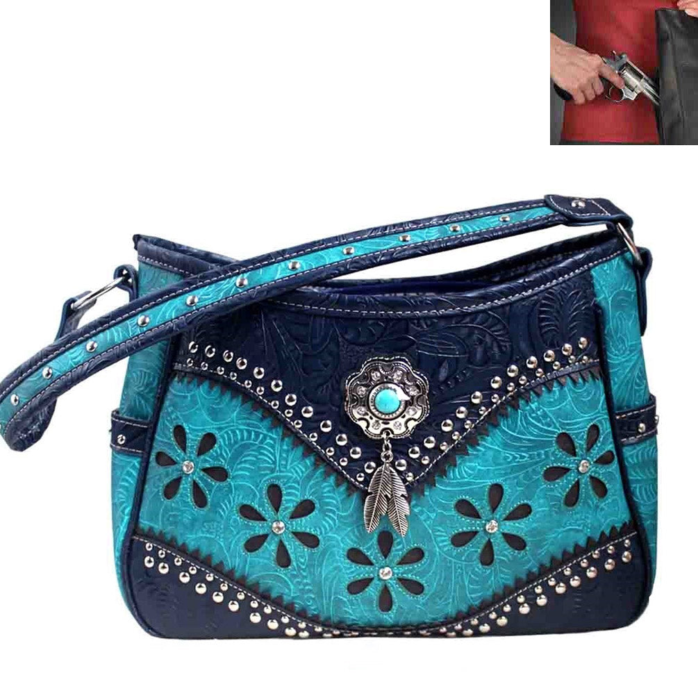 Concealed Carry Western Concho Cut Out Design Hobo Bag