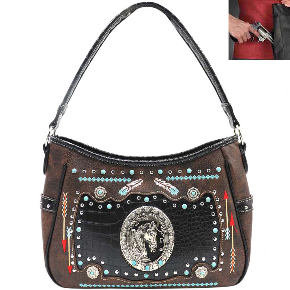 Concealed Carry Western Horse Concho Tooling Embroidery Design Hobo Bag