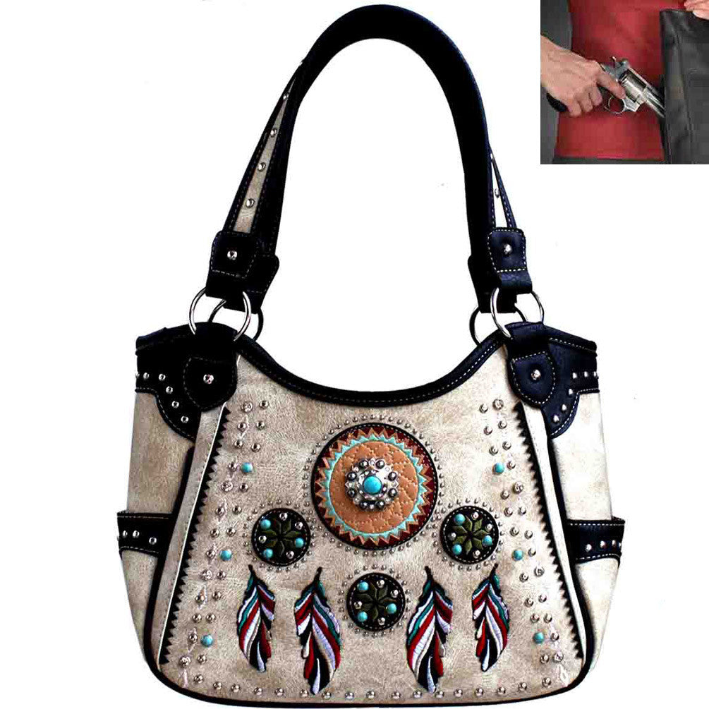 Concealed Carry Western Concho Dream Catcher Embroidery Shoulder Bag