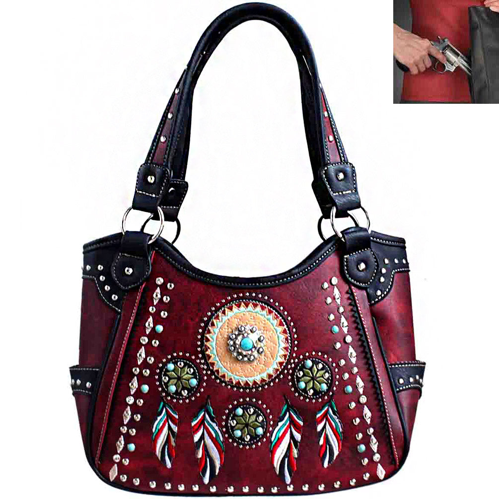Concealed Carry Western Concho Dream Catcher Embroidery Shoulder Bag