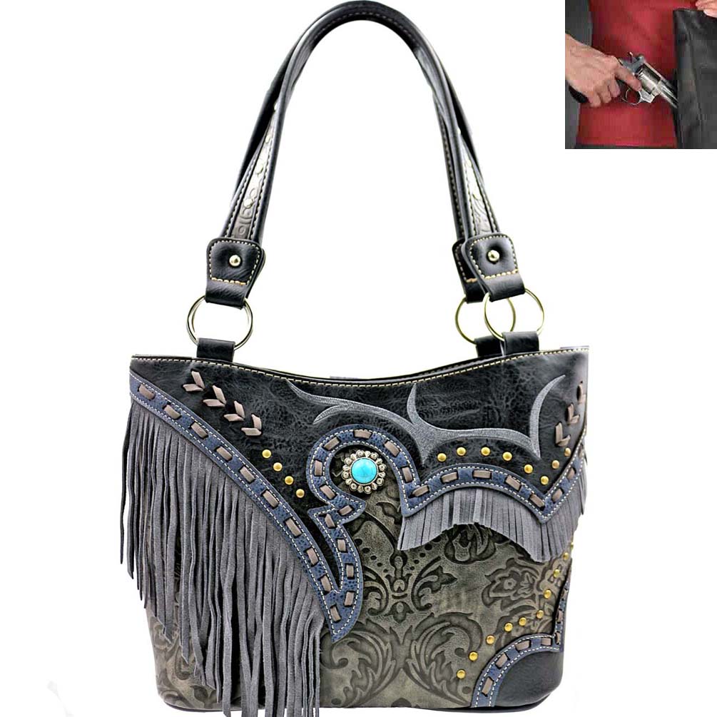 Western Fringe Conchos Handbag Concealed Carry Purse Women