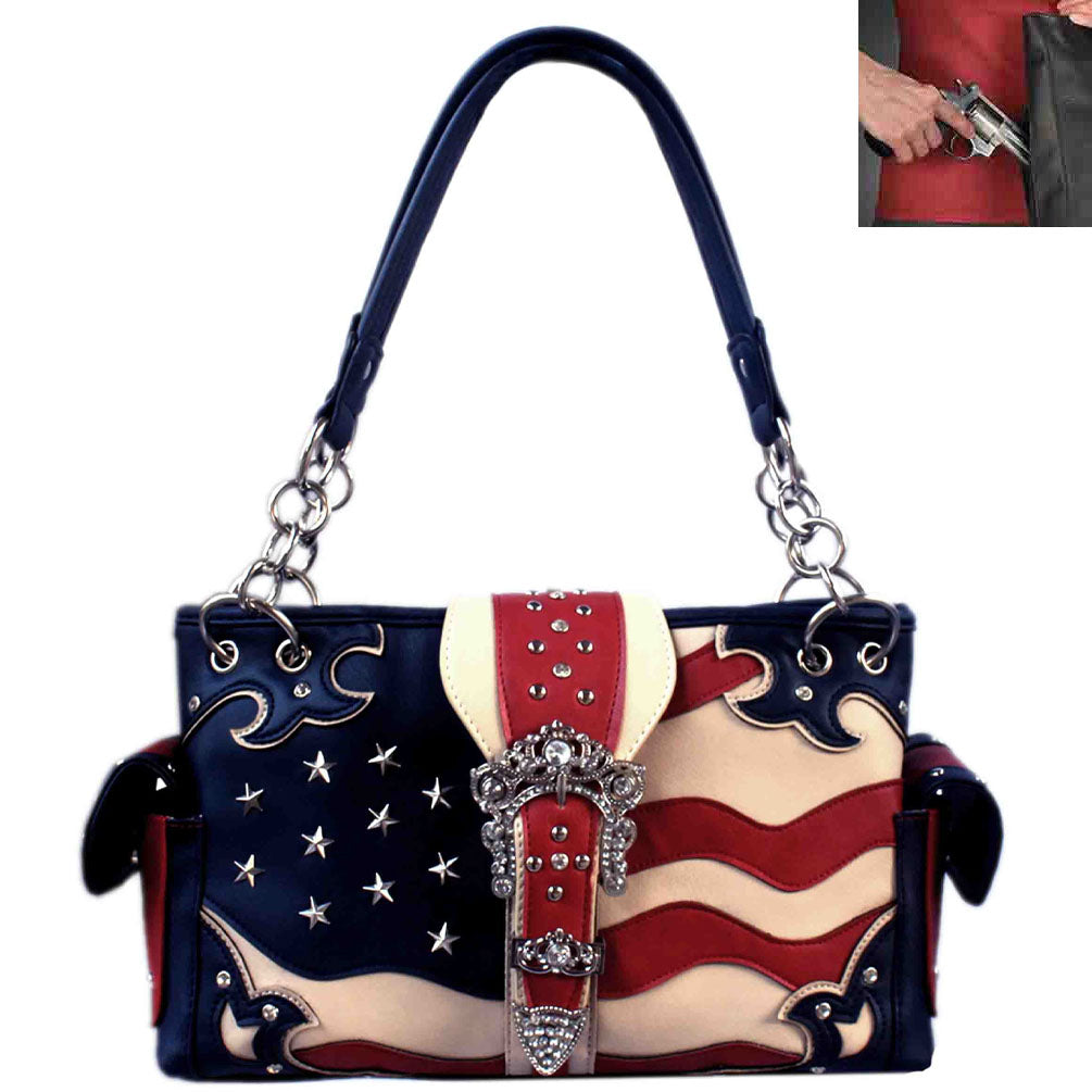 Multi Functional Western U.S Flag Buckle Trifold Clutch Shoulder Bag