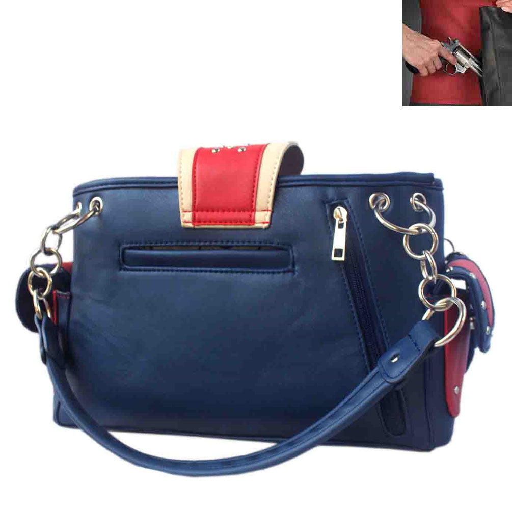 Multi Functional Western U.S Flag Buckle Trifold Clutch Shoulder Bag