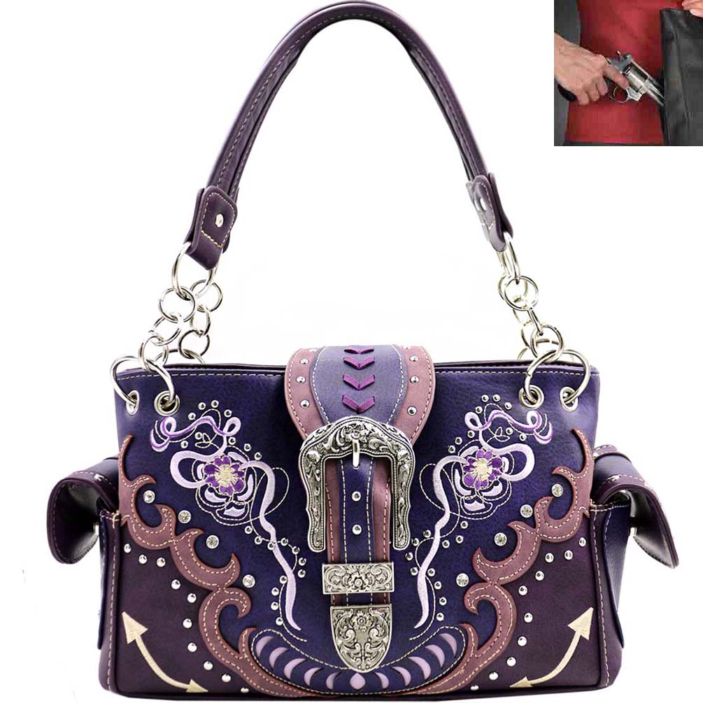 Concealed Carry Western Buckle Floral Design Shoulder Bag