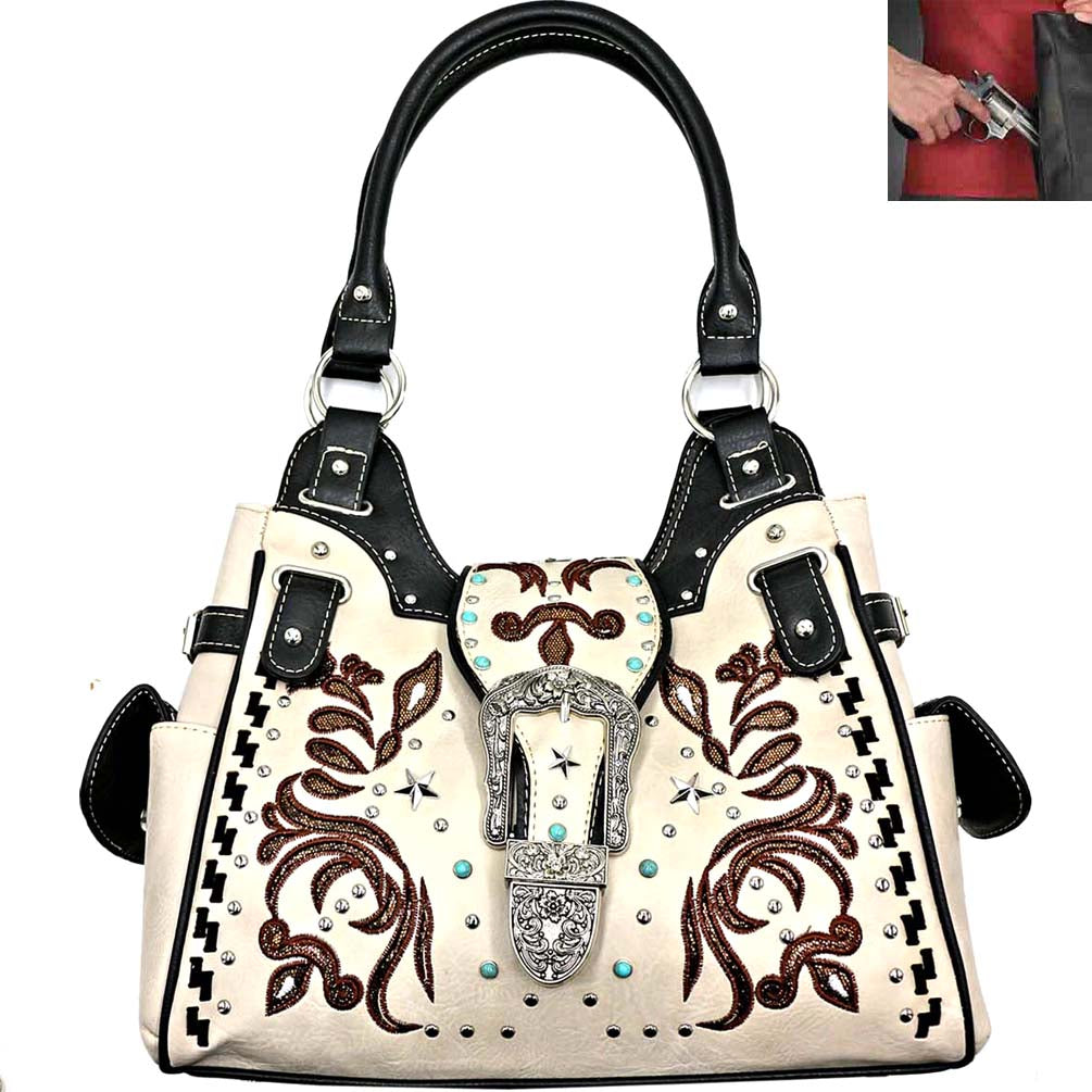 Concealed Carry Western Buckle Floral Embroidery Design Shoulder Bag