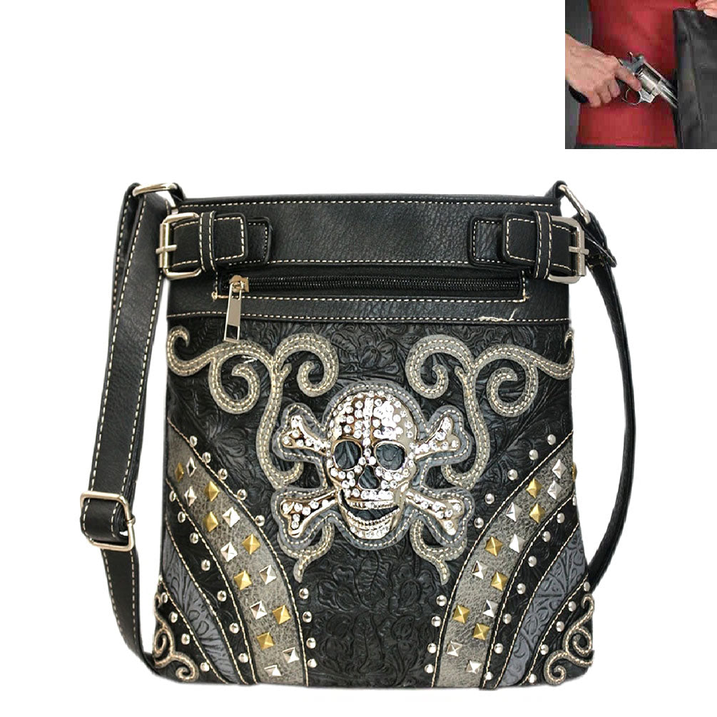 Concealed Carry Skull Concho Studded Crossbody Bag