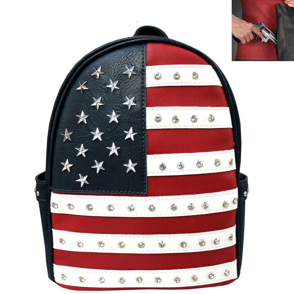 Concealed Carry U.S. Flag Rhinestone Studded Cowgirl Backpack