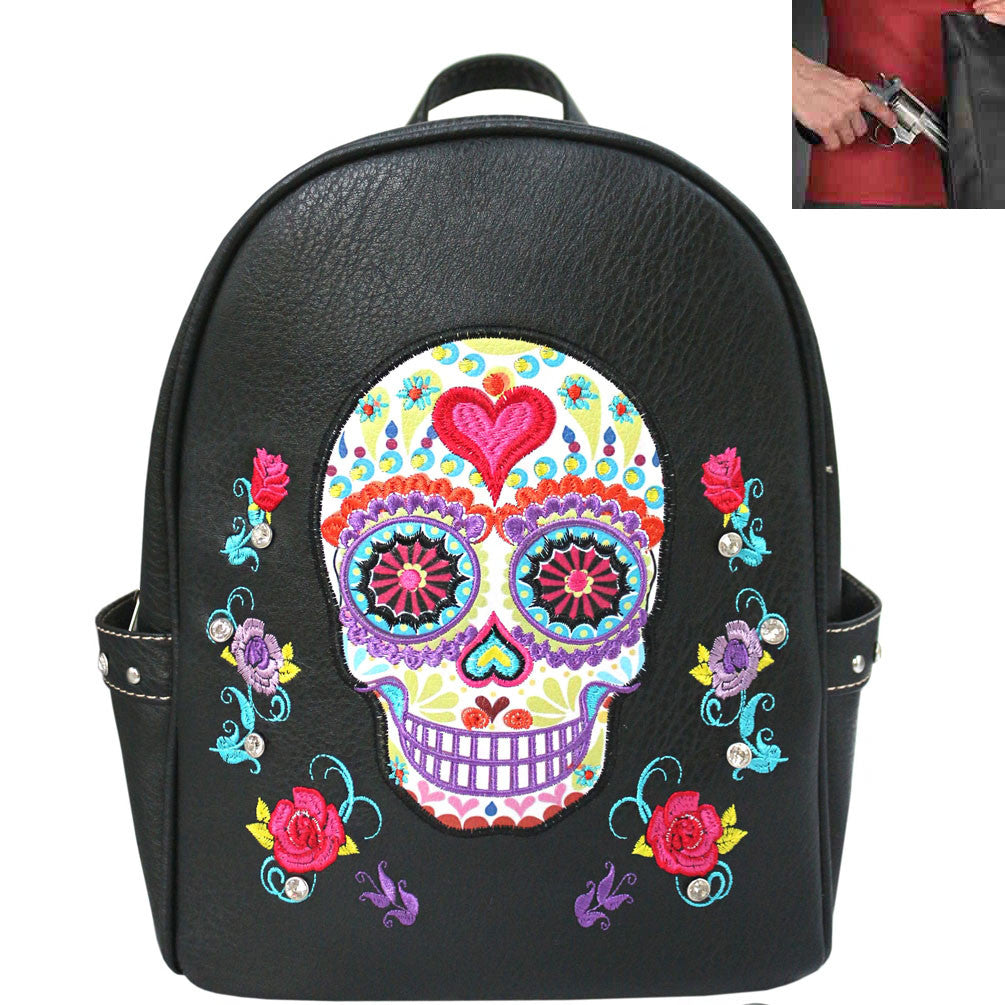 Concealed Carry Sugar Skull Embroidery Cowgirl Backpack