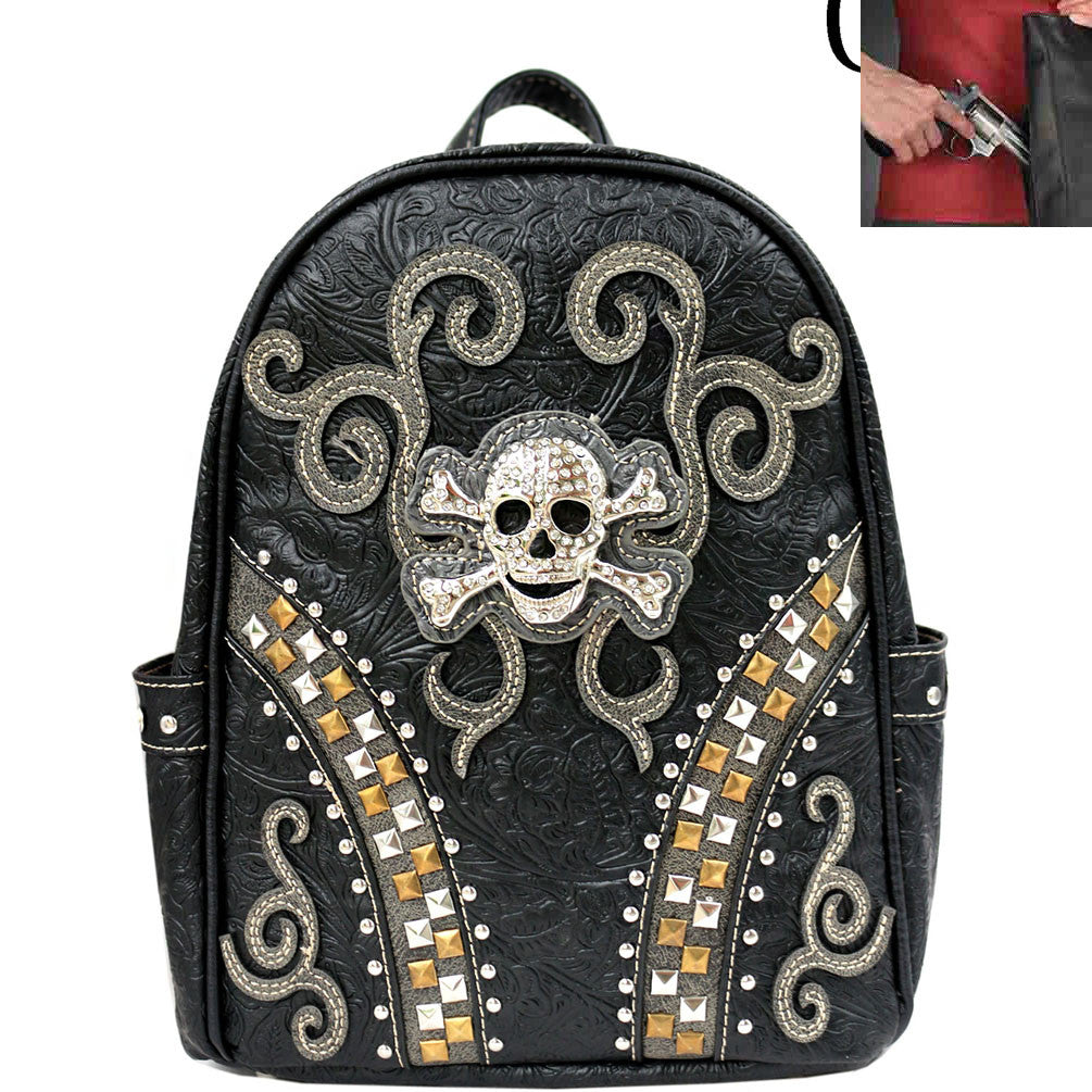 Skull Concho Tooling Studded Concealed Carry Western Cowgirl Backpack