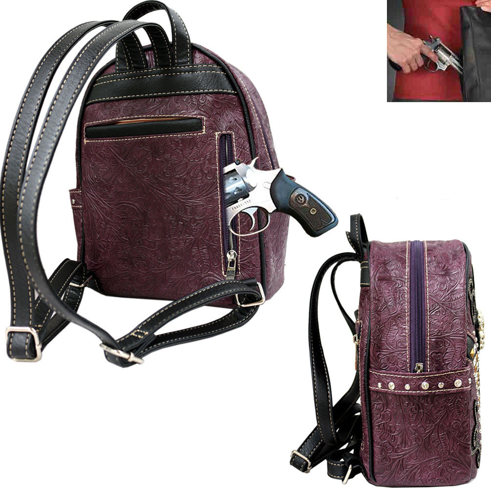 Skull Concho Tooling Studded Concealed Carry Western Cowgirl Backpack