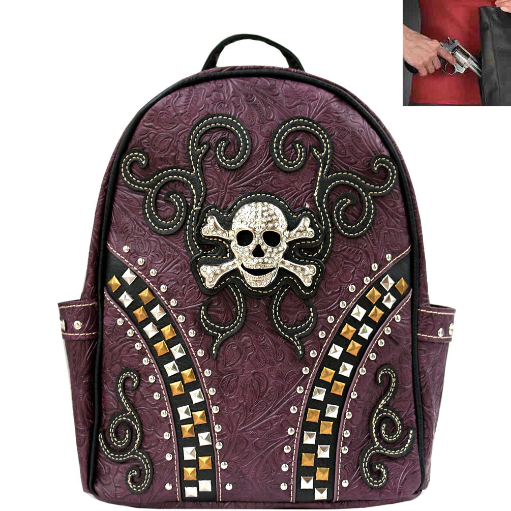 Skull Concho Tooling Studded Concealed Carry Western Cowgirl Backpack