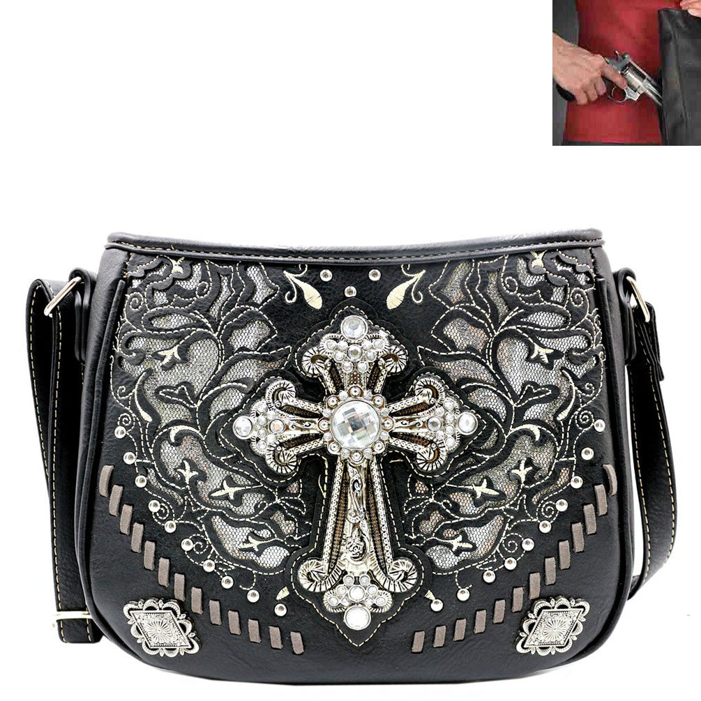 Concealed Carry Western Spiritual Cross Cut Off Design Crossbody Bag