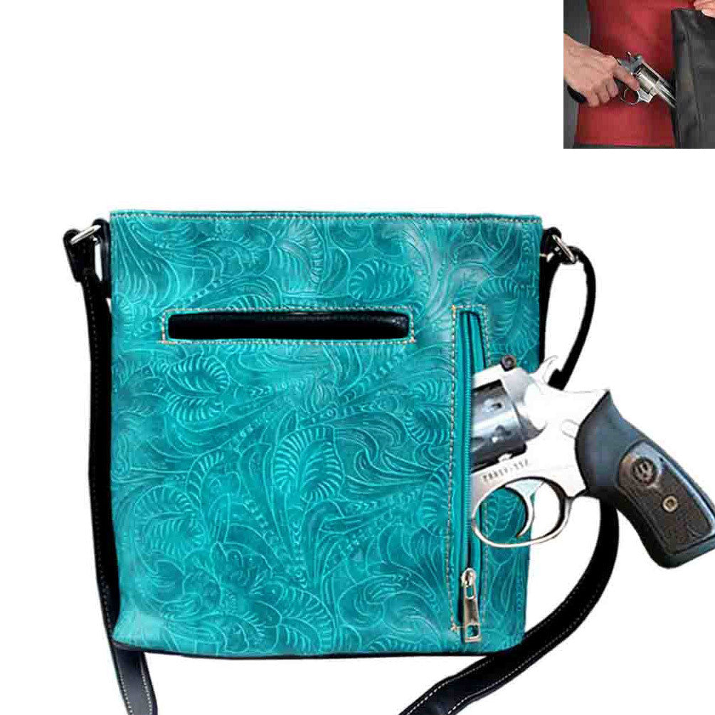 Concealed Carry Spiritual Cross Wing Design Tooling Crossbody Bag