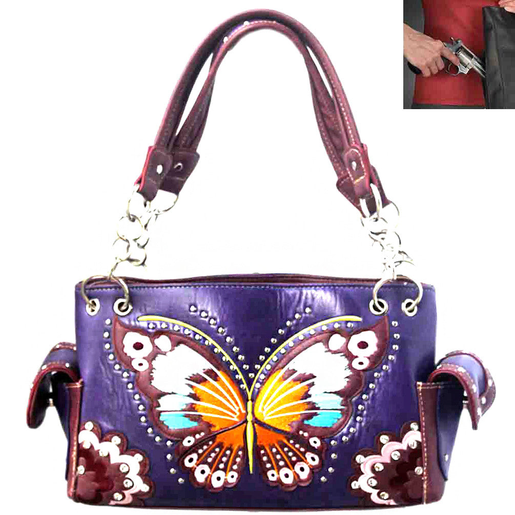 Concealed Carry Butterfly Embroidery Shoulder Bag