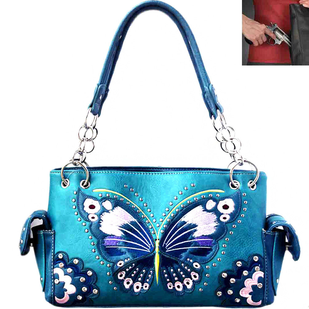 Concealed Carry Butterfly Embroidery Shoulder Bag