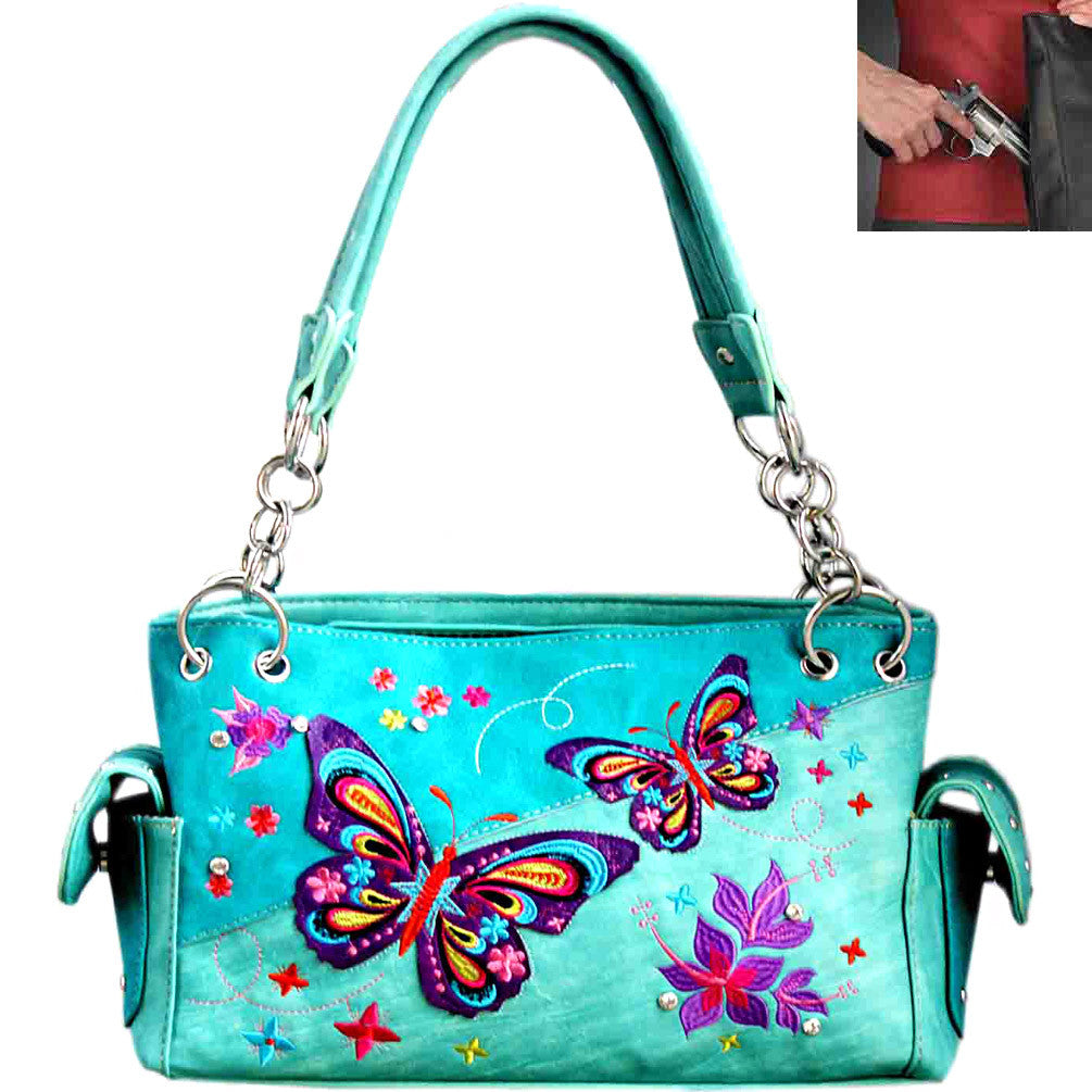 Concealed Carry Western Butterfly  Embroidery Shoulder Bag