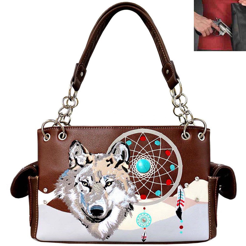 Concealed Carry Woolf Dream Catcher Embroidery Shoulder Bag