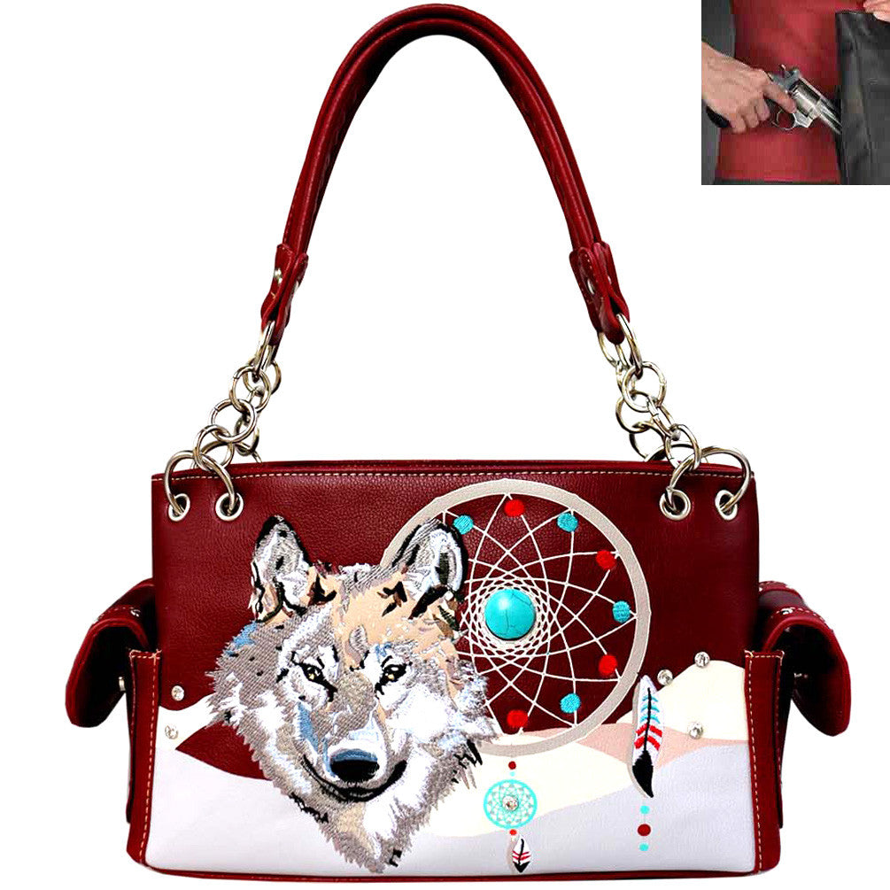 Concealed Carry Woolf Dream Catcher Embroidery Shoulder Bag