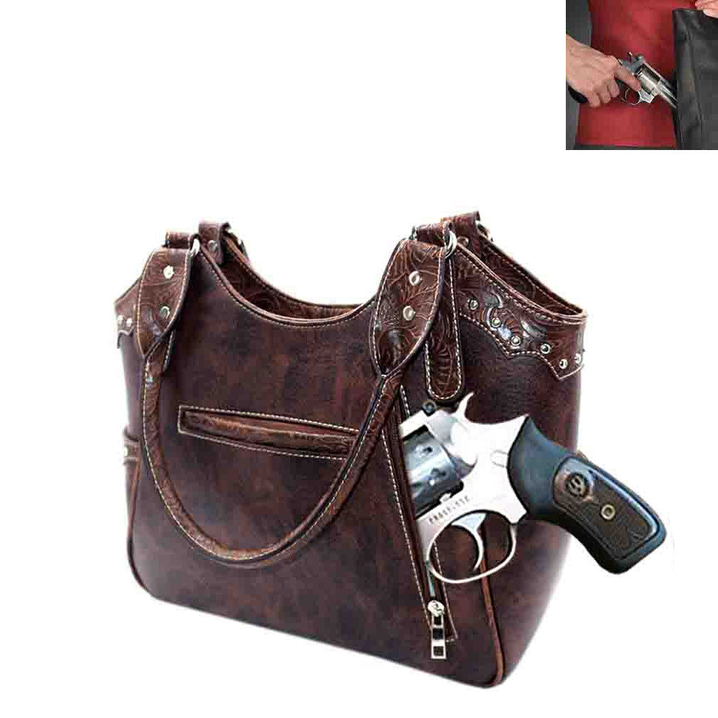 Concealed Carry Western Concho Tooling Shoulder Bag