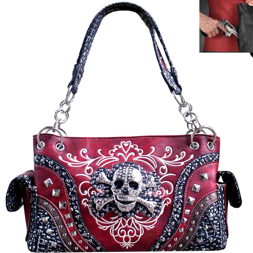 Concealed Carry Skull Concho Studded Western Shoulder Bag